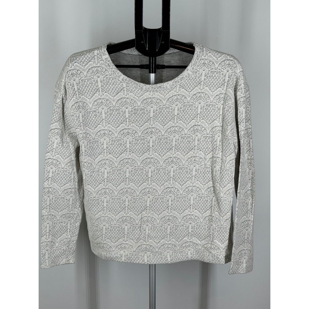 Jane and Delancey Gray White Textured Lace Pattern Long Sleeve Top Large